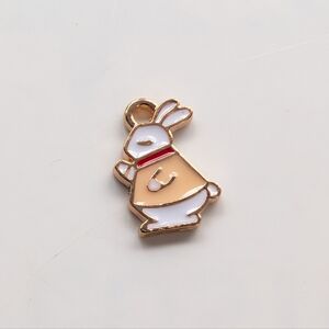 Whimsy Cute Enamel White Rabbit Easter Bunny Collectible Pendant Bracelet Charm